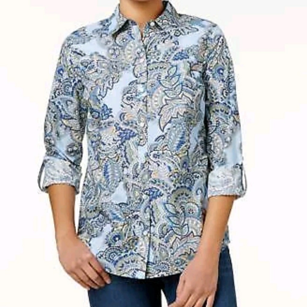 CHARTER Club Relaxed Fit Roll Tab Sleeve size 6